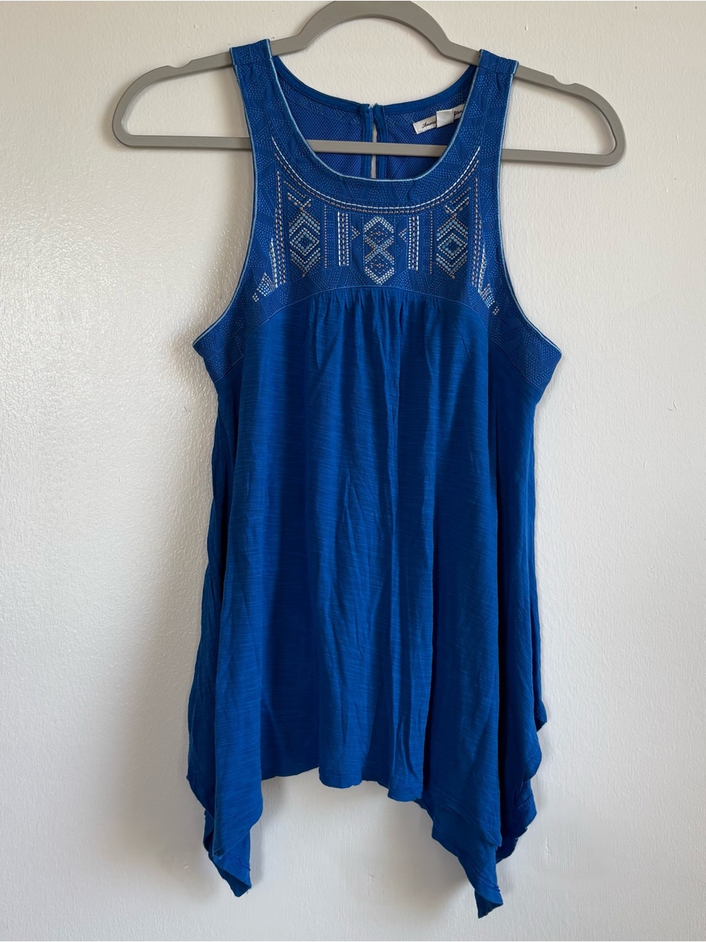 American Eagle Outfitters Blue Embroidered Scoop Neck Drape Tank Women’s XS